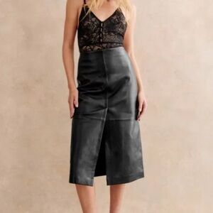 Sézane Eloane Black Leather Skirt size 34
